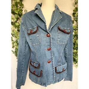 Vintage Jeanne Pierre Cotton Denim Jacket with Shoulder Pads Women's Large